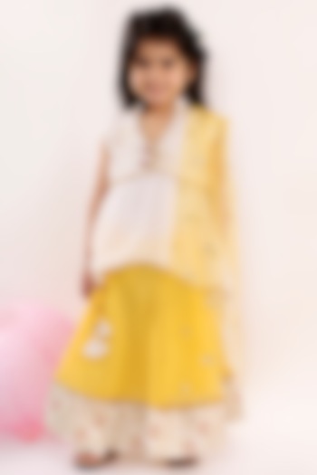 Yellow Hand Embroidered Lehenga Set For Girls by Little Bansi