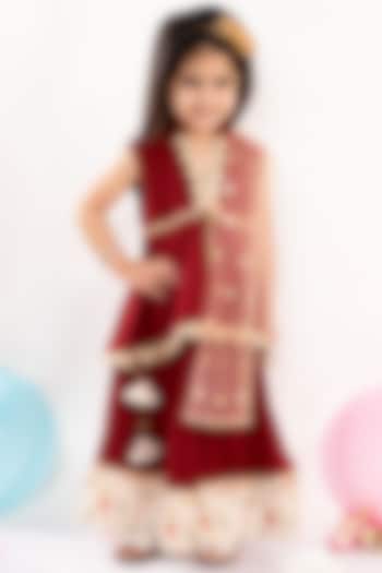 Maroon Embroidered Lehenga Set For Girls by Little Bansi
