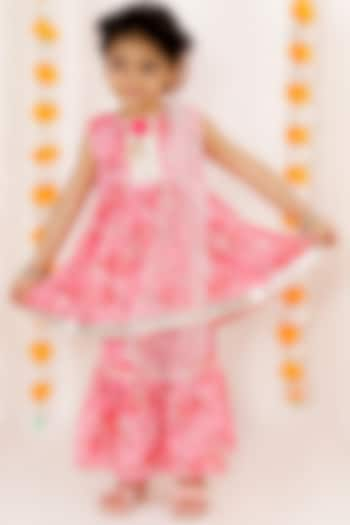 Rose Pink Printed Sharara Set For Girls by Little Bansi at Pernia's Pop Up Shop