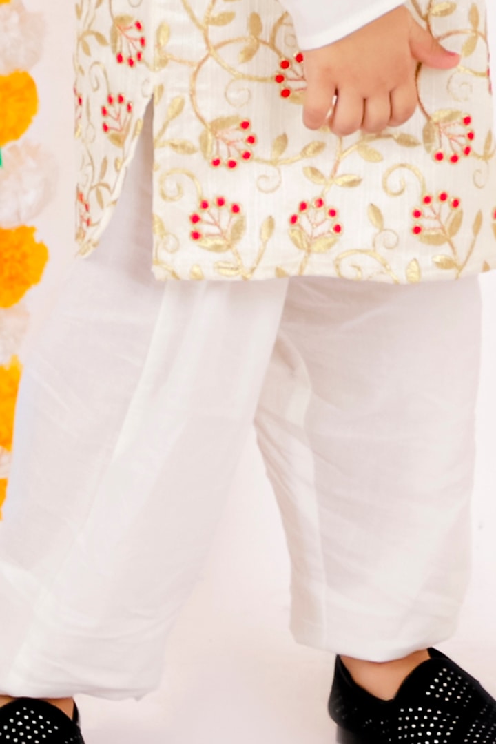 Ivory Safari Embroidered Kurta Set for Boys main image 0