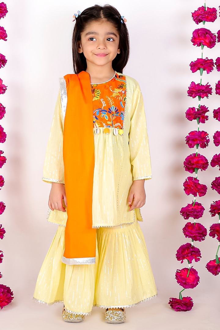 Yellow And Orange Sharara Set For Girls Design By Little Bansi At 