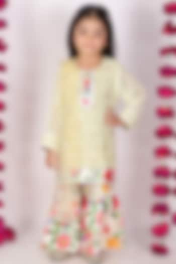 Pista Green & Yellow Cotton Printed Sharara Set For Girls by Little Bansi