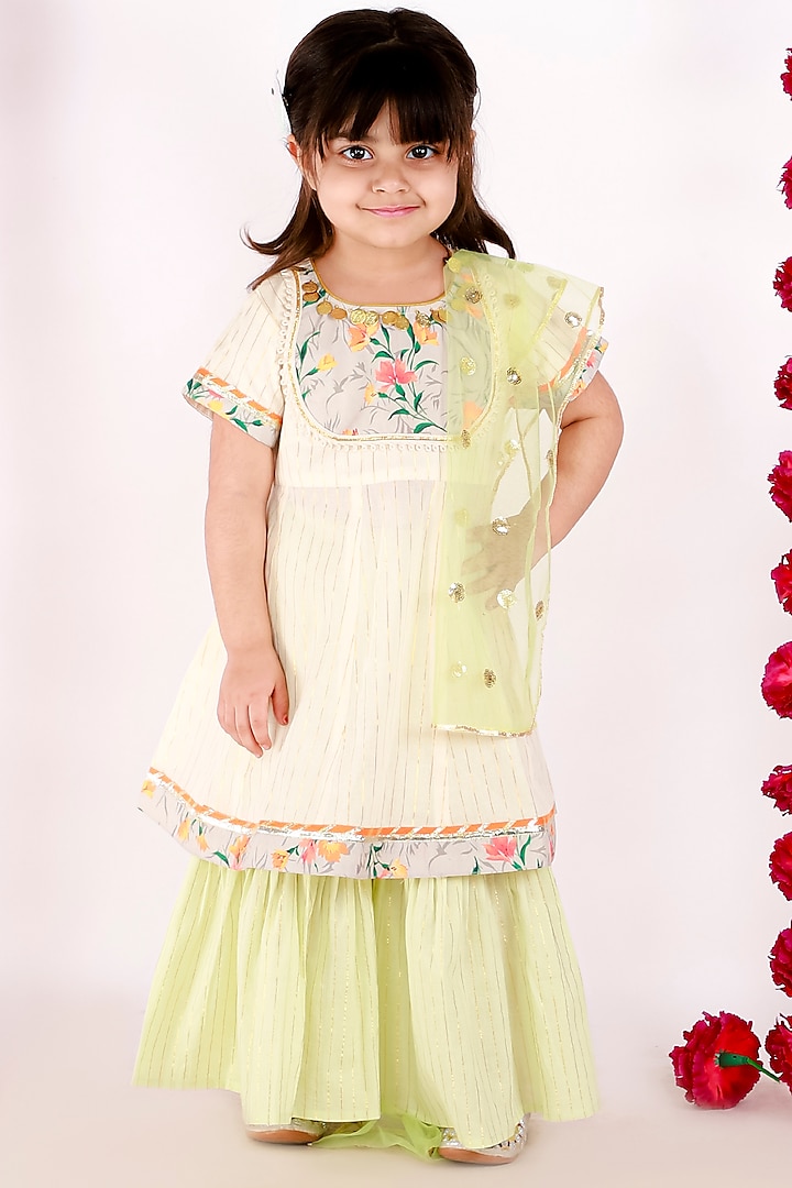 Mint Green Cotton Sharara Set For Girls by Little Bansi at Pernia's Pop Up Shop