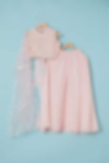 Blush Pink Viscose Georgette Lehenga Set For Girls by Little Bansi
