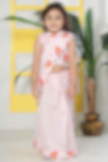 Pink Salt Muslin Cotton Printed Ready-To-Wear Saree Set For Girls by Little Bansi at Pernia's Pop Up Shop