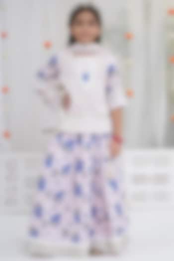 Rose Water & Pink Viscose Cotton Embroidered Lehenga Set For Girls by Little Bansi at Pernia's Pop Up Shop