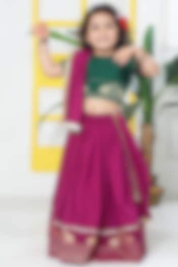 Grape Wine Cotton Blend Embroidered Lehenga Set For Girls by Little Bansi at Pernia's Pop Up Shop