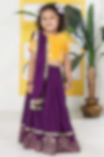 Purple Cotton Blend Embroidered Lehenga Set For Girls by Little Bansi at Pernia's Pop Up Shop
