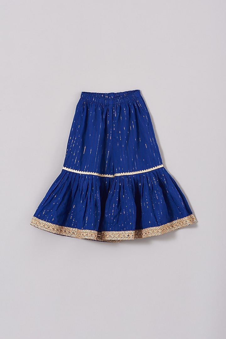 Dark Blue Hand Embroidered Sharara Set For Girls by Little Bansi at Pernia's Pop Up Shop