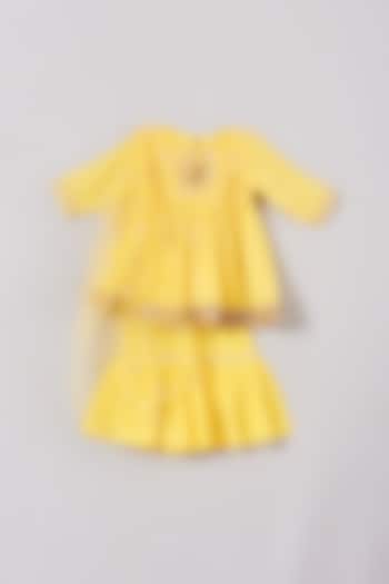 Banana Yellow Cotton Sharara Set For Girls by Little Bansi