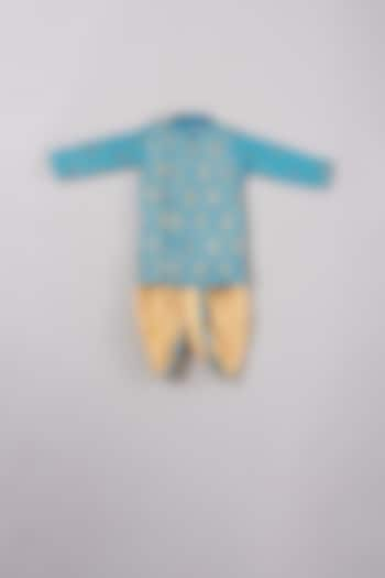 Caribbean Blue Embroidered Sherwani Set For Boys by Little Bansi at Pernia's Pop Up Shop