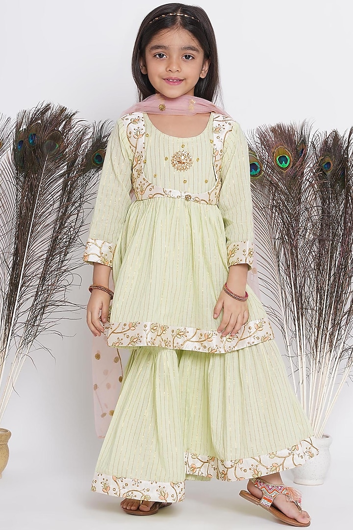 Bottle Green Cotton Sharara Set For Girls by Little Bansi at Pernia's Pop Up Shop