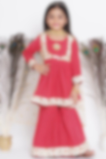 Red Cotton Sharara Set For Girls by Little Bansi at Pernia's Pop Up Shop