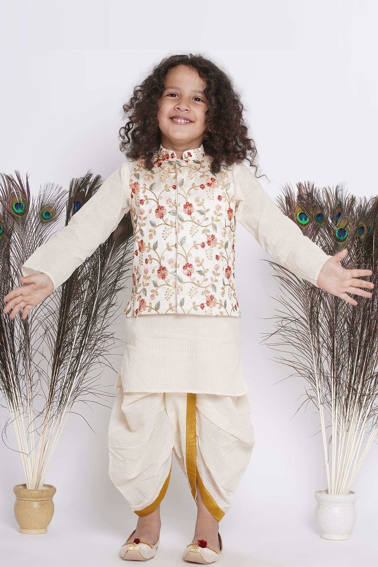 Boys Banarasi Brocade Vest Coat Set in Hot Pink Colour