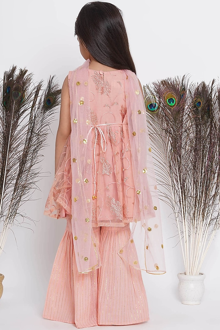 Peach Cotton lurex Striped Sharara Set For Girls by Little Bansi at Pernia's Pop Up Shop