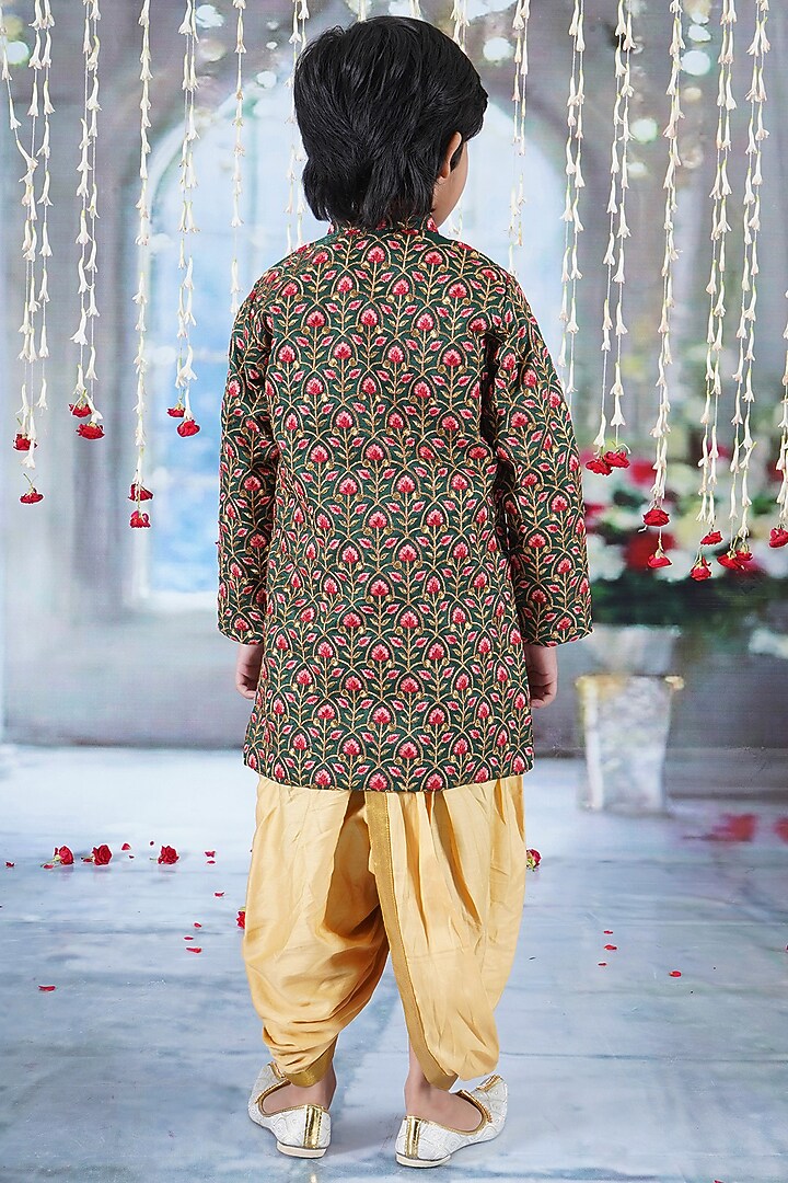 Green Mulberry Floral Embroidered Sherwani Set For Boys by Little Bansi at Pernia's Pop Up Shop