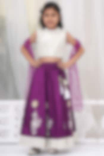 Purple Silk Brocade Sequins Work Lehenga Set For Girls by Little Bansi at Pernia's Pop Up Shop