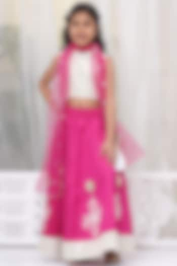 Pink Silk Brocade Sequins Work Lehenga Set For Girls by Little Bansi at Pernia's Pop Up Shop