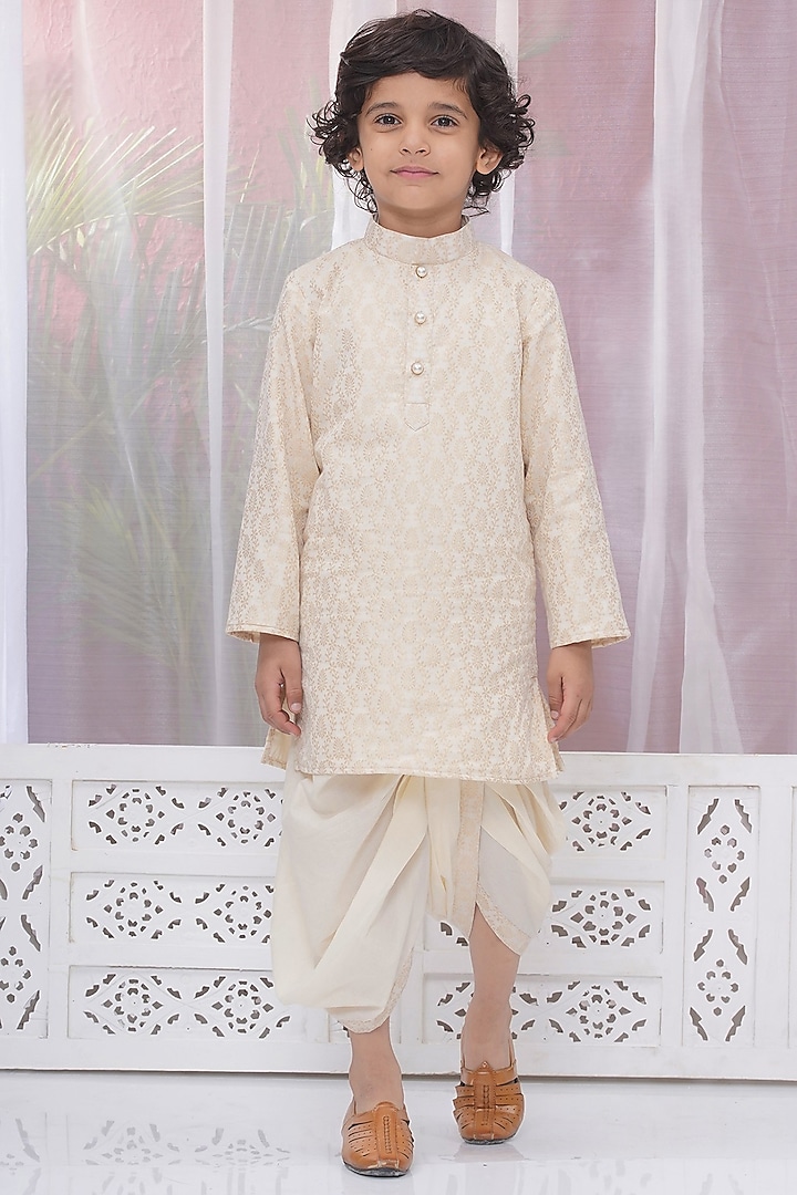 Cream Cotton Dhoti Set For Boys by Little Bansi at Pernia's Pop Up Shop