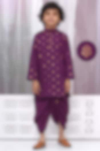 Purple Cotton Dhoti Set For Boys by Little Bansi at Pernia's Pop Up Shop