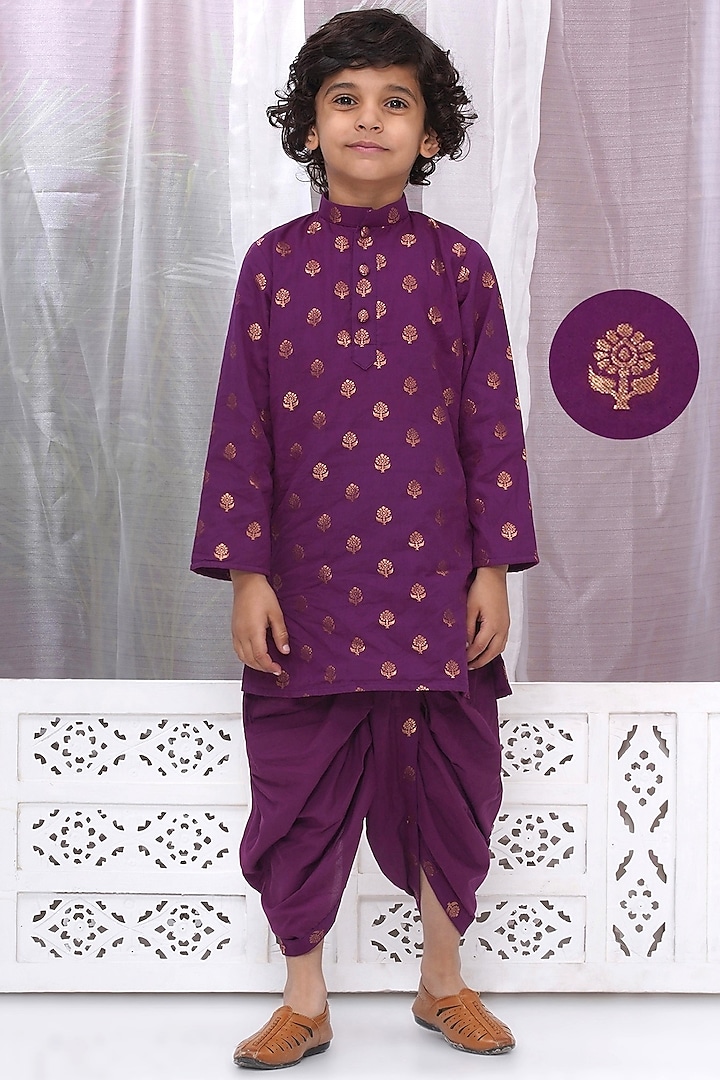 Purple Cotton Dhoti Set For Boys by Little Bansi at Pernia's Pop Up Shop