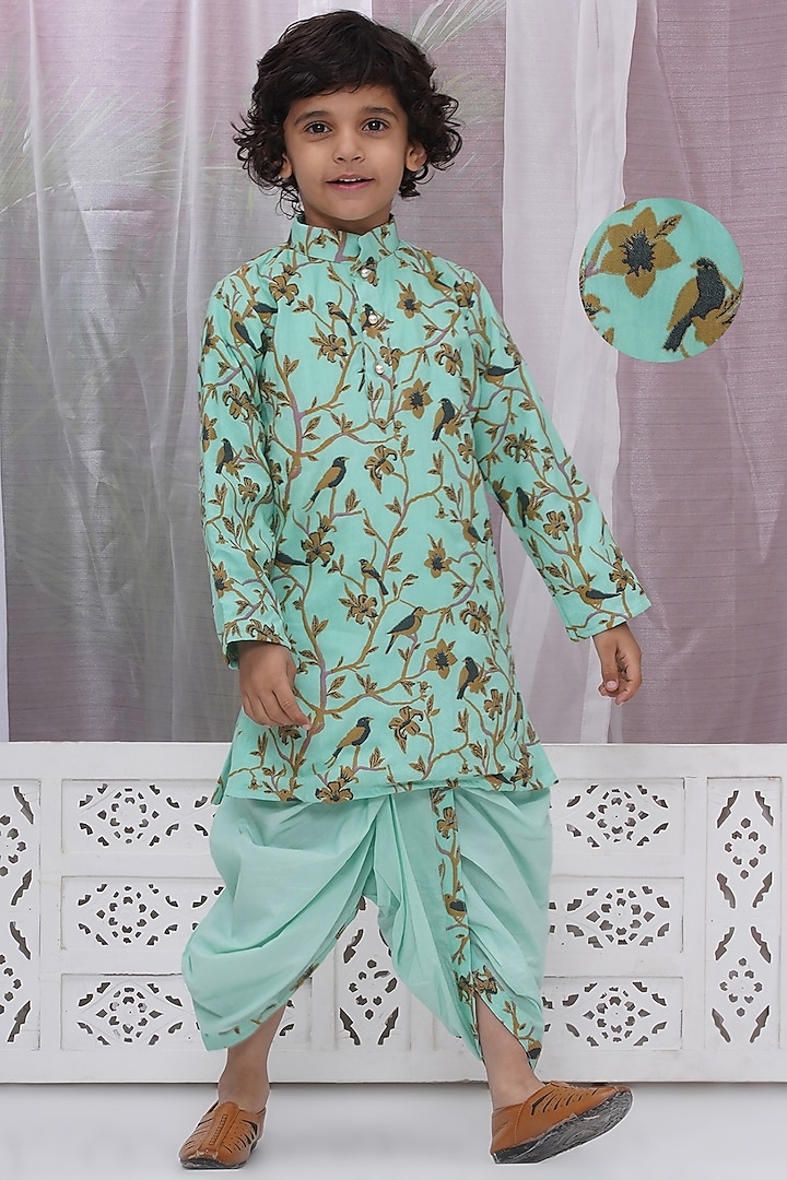 Mint Green Cotton Dhoti Set For Boys by Little Bansi at Pernia's Pop Up Shop