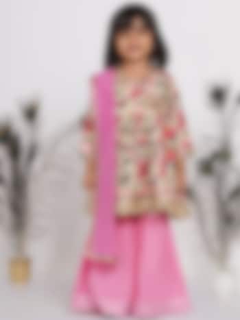 Blush Pink Cotton Sharara Set For Girls by Little Bansi