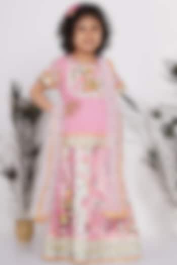 Blush Pink Printed Lehenga Set For Girls by Little Bansi at Pernia's Pop Up Shop