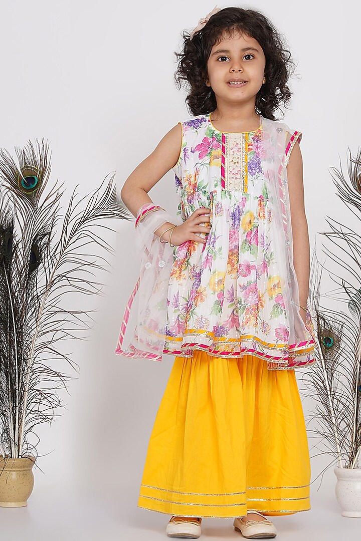 Yellow Cotton Sharara Set For Girls by Little Bansi at Pernia's Pop Up Shop