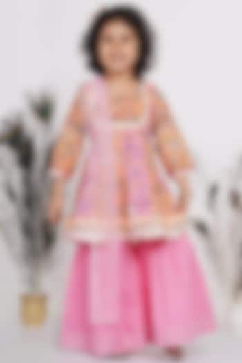 Pink Cotton Sharara Set For Girls by Little Bansi