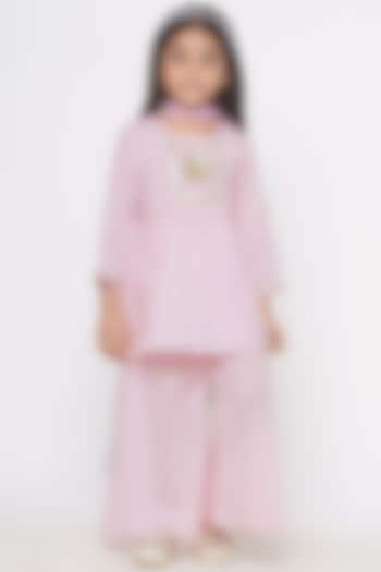 Baby Pink Cotton Embroidered Chikankari Kurta Set For Girls by Little Bansi at Pernia's Pop Up Shop