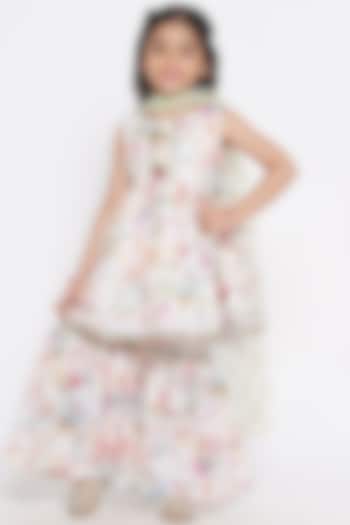 Cream Silk Printed Sharara Set For Girls by Little Bansi at Pernia's Pop Up Shop