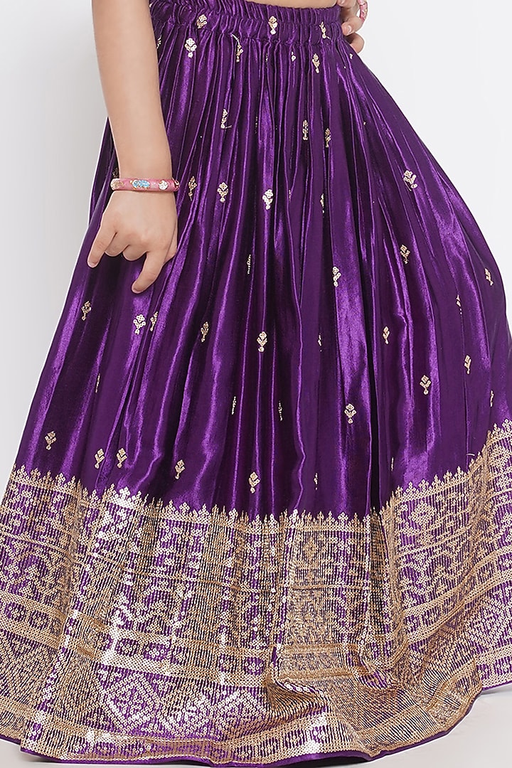 Purple Gajji Silk Embroidered Lehenga Set For Girls by Little Bansi at Pernia's Pop Up Shop