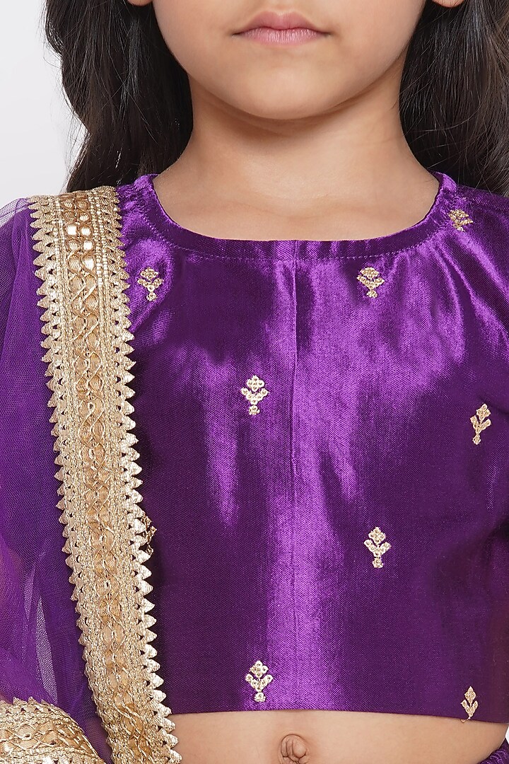 Purple Gajji Silk Embroidered Lehenga Set For Girls by Little Bansi at Pernia's Pop Up Shop