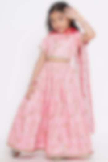 Pink Bengali Silk Lehenga Set For Girls by Little Bansi