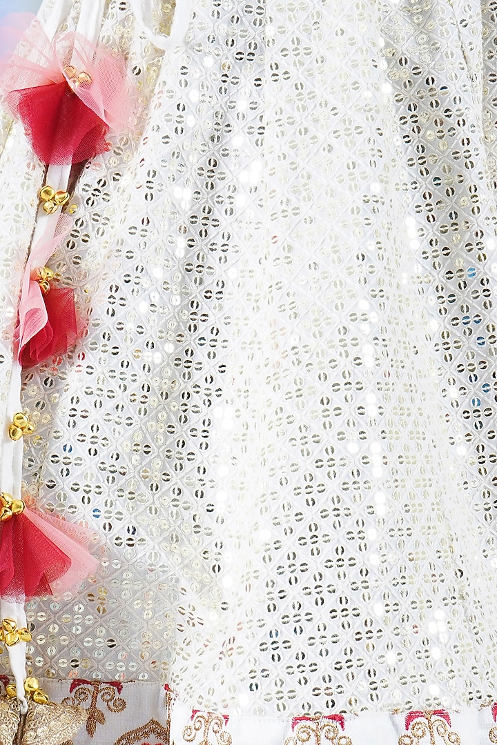 Cream Viscose Silk Floral Embroidered Lehenga Set For Girls by Little Bansi at Pernia's Pop Up Shop