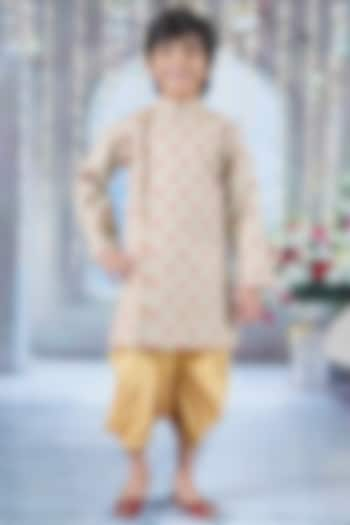 Green Mulberry Floral Printed & Thread Work Sherwani Set For Boys by Little Bansi