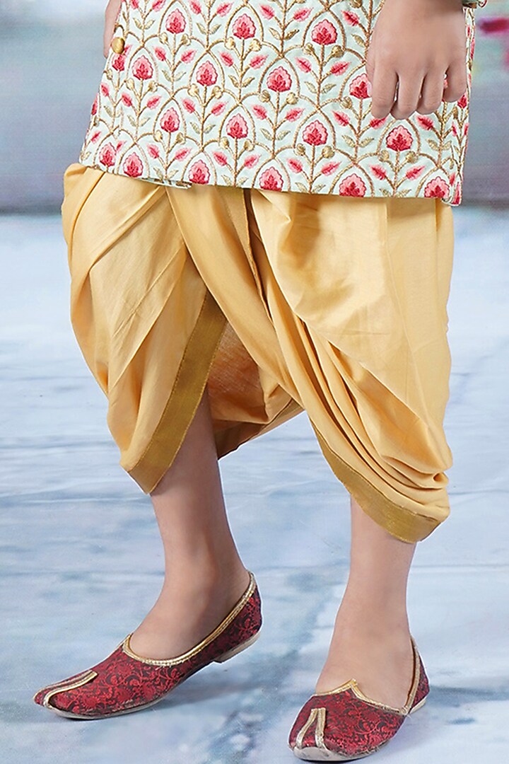 Green Mulberry Floral Printed & Thread Work Sherwani Set For Boys by Little Bansi at Pernia's Pop Up Shop