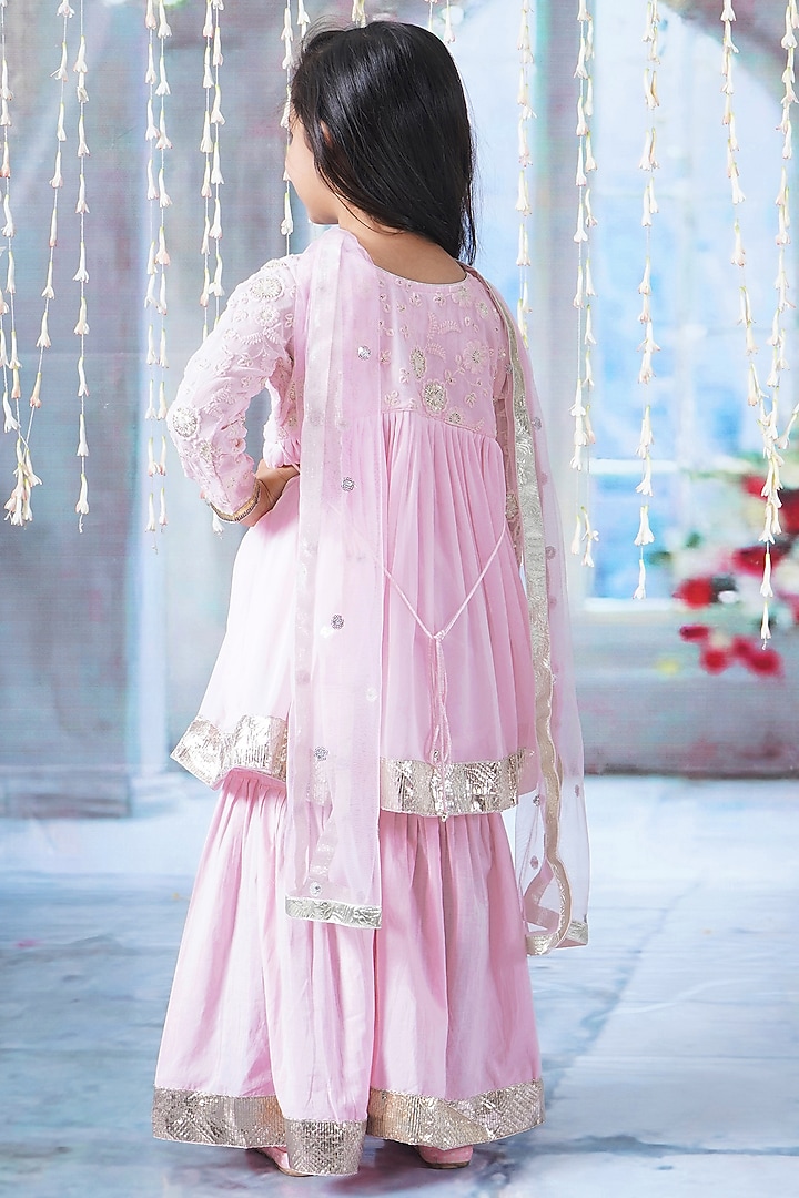 Pink Cotton Sharara Set For Girls by Little Bansi at Pernia's Pop Up Shop
