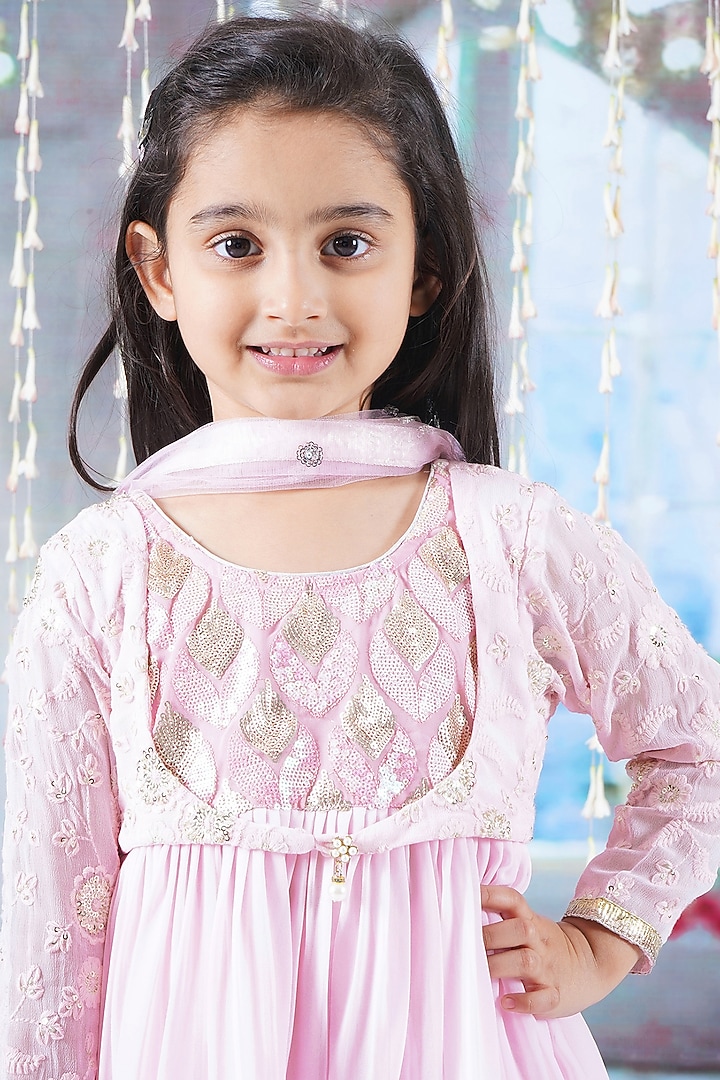 Pink Cotton Sharara Set For Girls by Little Bansi at Pernia's Pop Up Shop