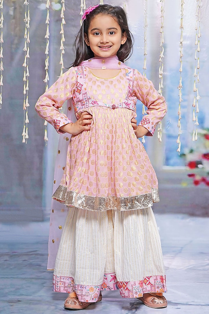 Cream Cotton Sharara Set For Girls by Little Bansi at Pernia's Pop Up Shop