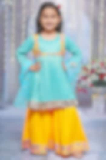 Yellow Cotton Sharara Set For Girls by Little Bansi at Pernia's Pop Up Shop