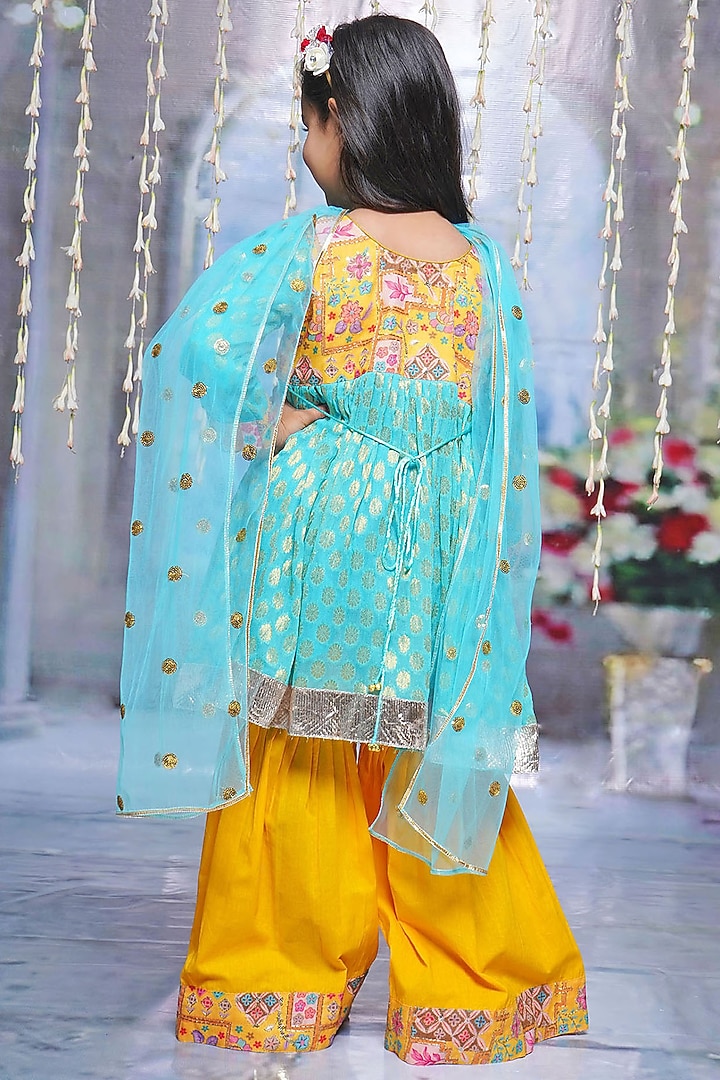 Yellow Cotton Sharara Set For Girls by Little Bansi at Pernia's Pop Up Shop