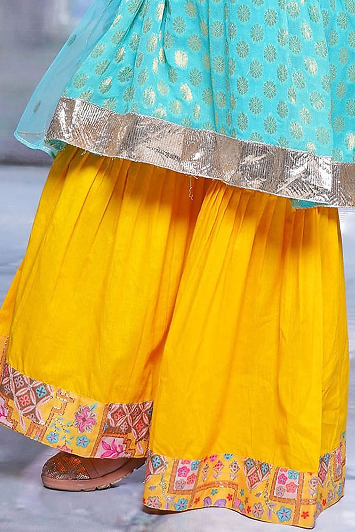 Yellow Cotton Sharara Set For Girls by Little Bansi at Pernia's Pop Up Shop