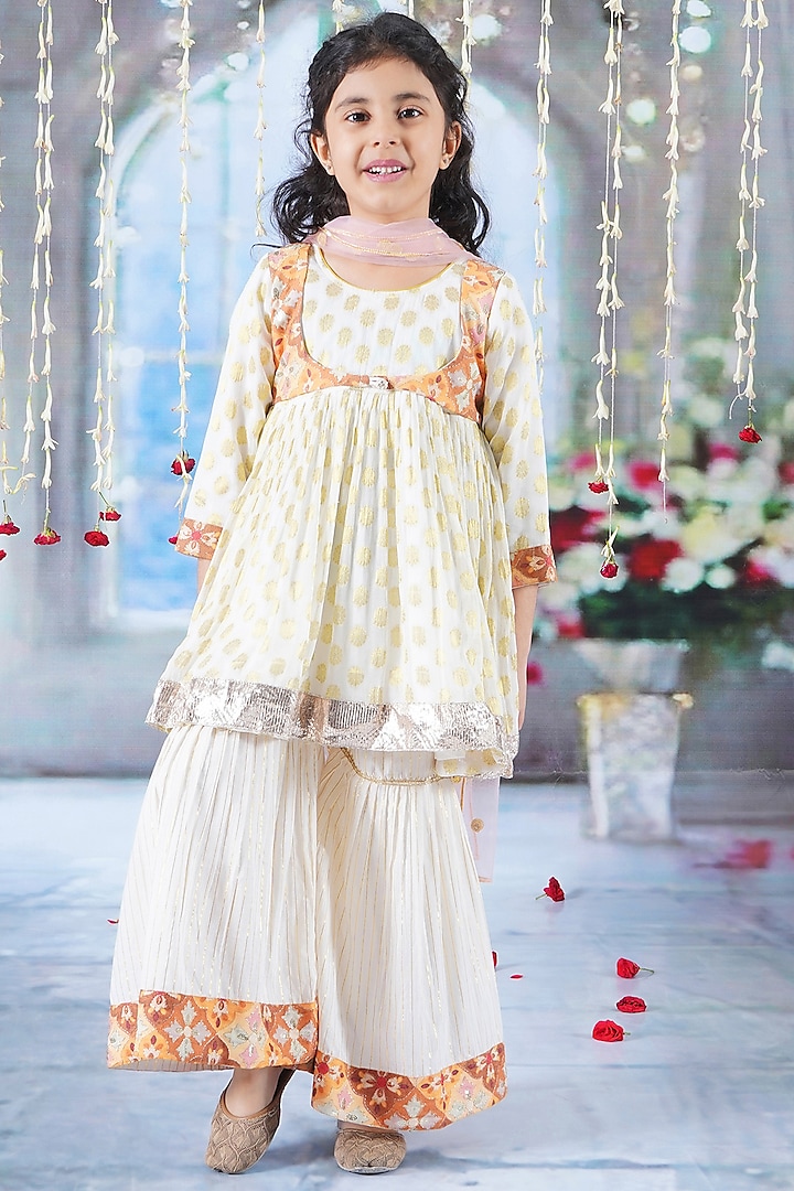 Cream Cotton Sharara Set For Girls by Little Bansi at Pernia's Pop Up Shop