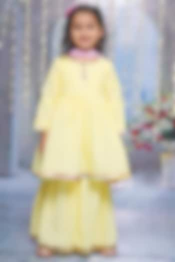 Yellow Cotton Sharara Set For Girls by Little Bansi at Pernia's Pop Up Shop