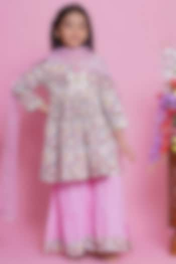 Pink Cotton Floral Printed Sharara Set For Girls by Little Bansi at Pernia's Pop Up Shop