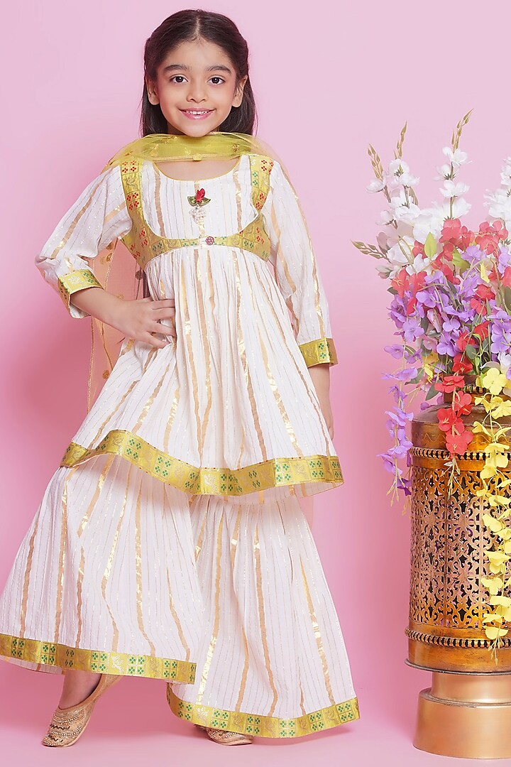 Cream Cotton Sharara Set For Girls by Little Bansi at Pernia's Pop Up Shop