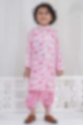 Pink Muslin Lace Handwork Kurta Set For Boys by Little Bansi at Pernia's Pop Up Shop