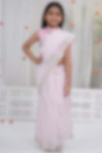 Light Pink Chanderi Silk Saree Set For Girls by Little Bansi at Pernia's Pop Up Shop